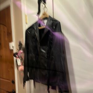 Black Faux Leather Jacket with Fringe